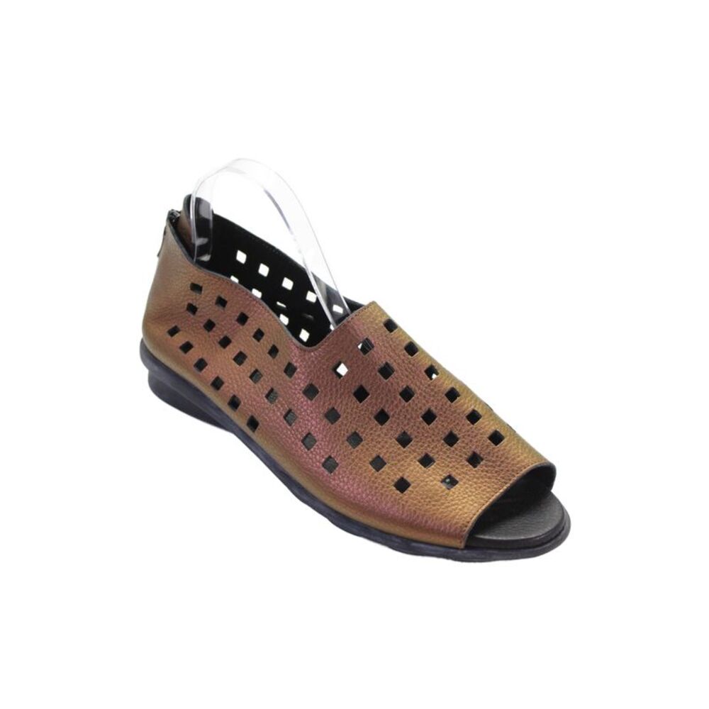 Arche Womens Pebbled Perforated Leather Zip Up Flats Brown Doze 41 11
